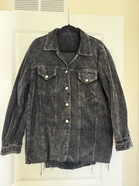 SHEIN Distressed Washed Black Corduroy Utility Jacket